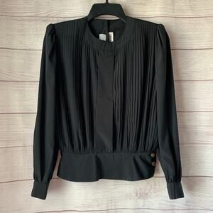 Vintage Chaus Petites Black Pleated Blouse Size 8
